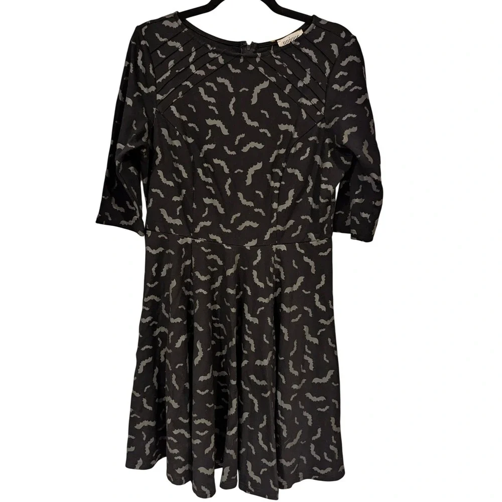 Unique Vintage | Dresses | Unique Vintage Dress Xl Black Grey Bat Print  Pleated Fit Flare Goth Halloween | Poshmark
